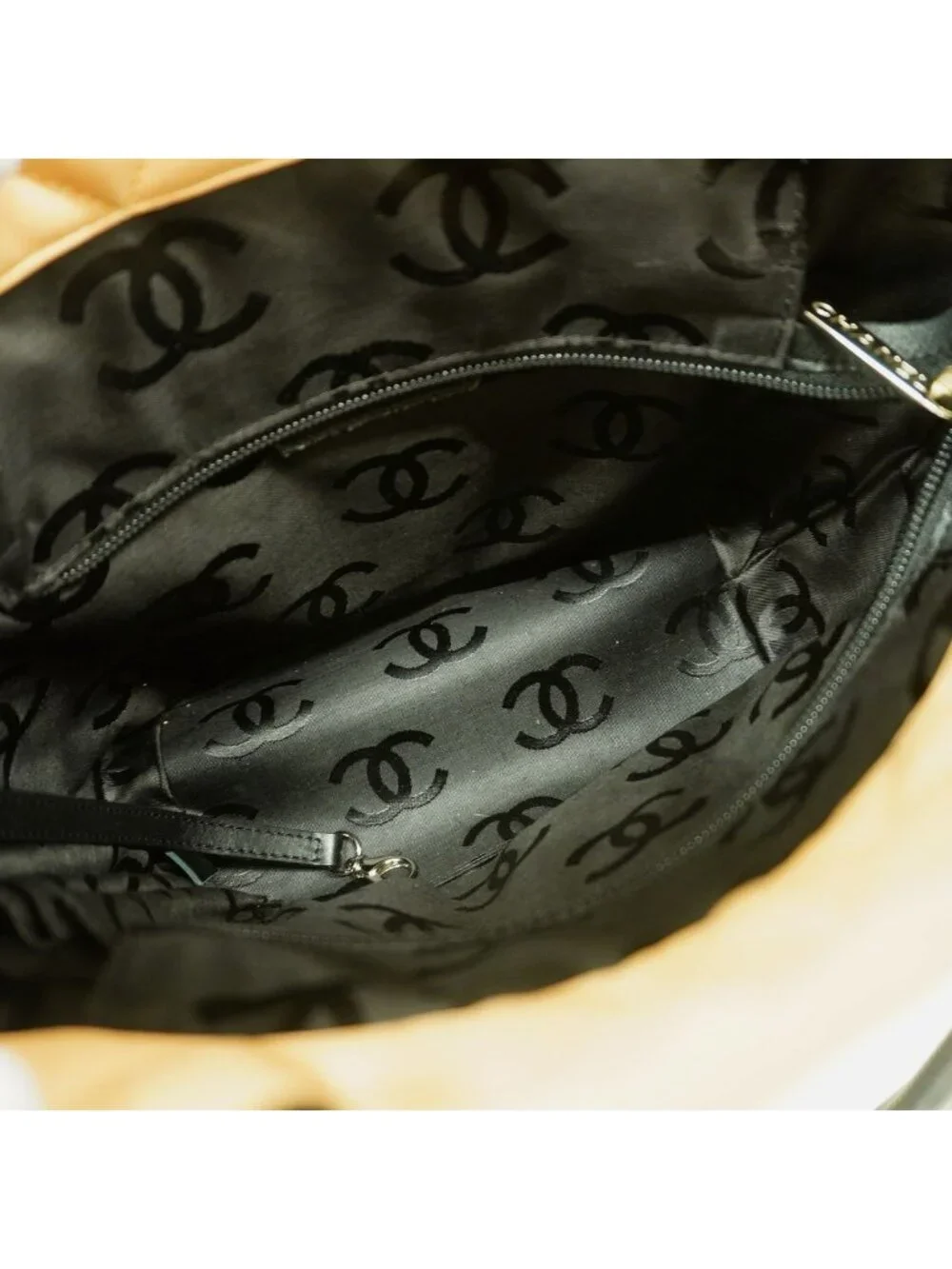 Chanel Tote Bag Cambon Lambskin Beige Black Silver